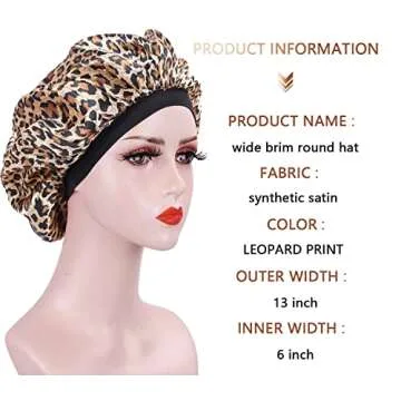 2PCS Hair Bonnets for Black Women, Elastic Wide Band Silk Hair Bonnet for Sleeping, Sleeping Bonnets for Women, Satin Bonnet for Curly Hair Sleeping Cap (Black + Leopard print)