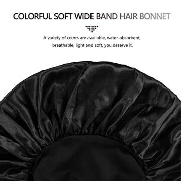 2PCS Hair Bonnets for Black Women, Elastic Wide Band Silk Hair Bonnet for Sleeping, Sleeping Bonnets for Women, Satin Bonnet for Curly Hair Sleeping Cap (Black + Leopard print)
