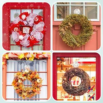 VIS'V Wreath Hanger, Large Clear Heavy Duty Suction Cup Wreath Hooks with Wipes 22 LB Removable Strong Window Glass Door Suction Cup Wreath Holder for Halloween Christmas Wreath Decor 6 Pcs