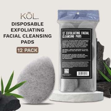 KOL Face Scrubber, Charcoal Infused Exfoliating Facial Cleansing Pads, Disposable Exfoliator Face Sp...