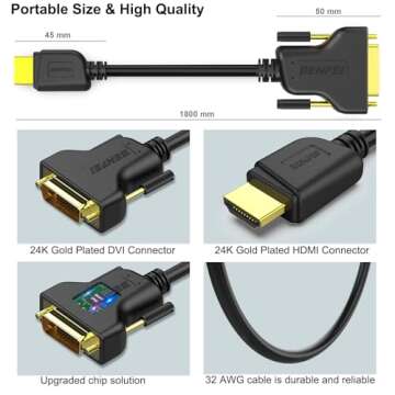 BENFEI HDMI to DVI, Bi Directional DVI-D 24+1 Male to HDMI Male High Speed Adapter Cable Support 1080P Full HD Compatible for Raspberry Pi, Roku, Xbox One, PS4 PS3, Graphics Card