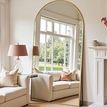 TinyTimes 78''x38'' Oversized Full Length Mirrors, Arched Floor Mirror with Stand, Full Body Large S...