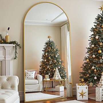 TinyTimes 78''x38'' Oversized Full Length Mirrors, Arched Floor Mirror with Stand, Full Body Large Standing Mirror/Leaning/Hanging Wall Mounted for Living Room, Bedroom, Gold