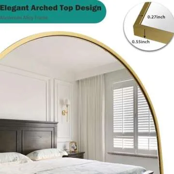 TinyTimes 78''x38'' Oversized Full Length Mirrors, Arched Floor Mirror with Stand, Full Body Large Standing Mirror/Leaning/Hanging Wall Mounted for Living Room, Bedroom, Gold