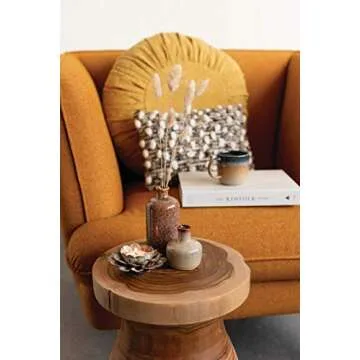 Bloomingville Round Cotton Gathered Design Pillow - Mustard Color