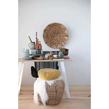 Bloomingville Round Cotton Gathered Design Pillow - Mustard Color