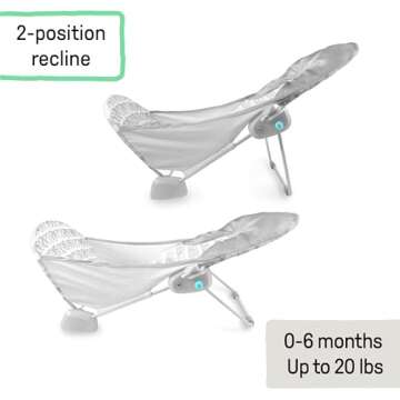 Summer by Ingenuity Foldaway 2-Position Baby Bath Seat, Adjustable Support for Sink or Bathtub, Ages 0-6 Months up to 20 Pounds, Machine-Washable Sling