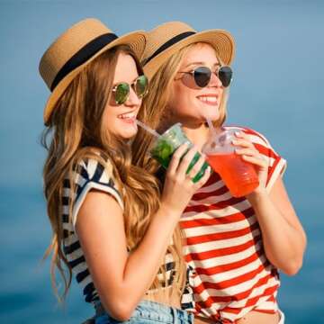 Eupako 12 oz Plastic Cups with Lids 100 Sets Clear Disposable Plastic Party Cups with Flat Lids to Go, Cold Drink Cups, Smoothie Cups, Milkshake Cups