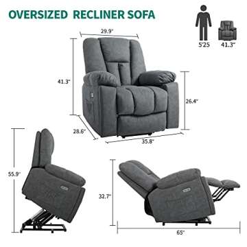 YITAHOME Electric Power Lift Recliner Chair with Massage and Heat for Elderly, Technical Cloth Recli...