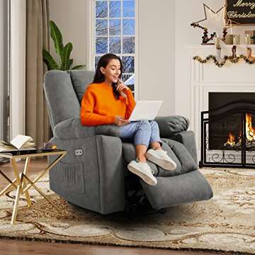 YITAHOME Electric Power Lift Recliner Chair with Massage and Heat for Elderly, Technical Cloth Recliner Sofa Living Room Chair with USB Ports, Side Pockets, 2 Concealed Cup Holders,Grey