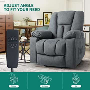 YITAHOME Electric Power Lift Recliner Chair with Massage and Heat for Elderly, Technical Cloth Recliner Sofa Living Room Chair with USB Ports, Side Pockets, 2 Concealed Cup Holders,Grey