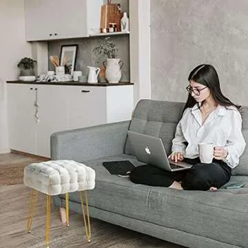 Stylish Velvet Ottoman Foot Stool with Gold Legs