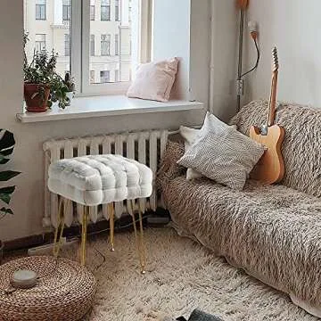 Stylish Velvet Ottoman Foot Stool with Gold Legs