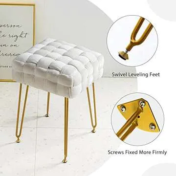 Stylish Velvet Ottoman Foot Stool with Gold Legs