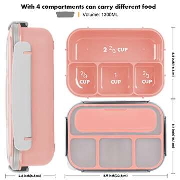 Bento Box, Lunch Box Kids, 1300ML Bento Box Adult Lunch Box with 4 Compartment &Food Picks &Cake Cup...