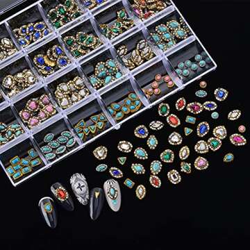 BAIYIYI 3D Nail Charms Rhinestones for Nail Art - 24 Retro Style Metal Nail Art Charms 3D Crystals D...