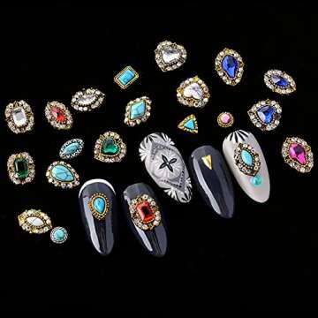 BAIYIYI 3D Nail Charms Rhinestones for Nail Art - 24 Retro Style Metal Nail Art Charms 3D Crystals Diamonds Gems Charms Metal Gold Rhinestone for DIY Crafts Nail Design Decorations