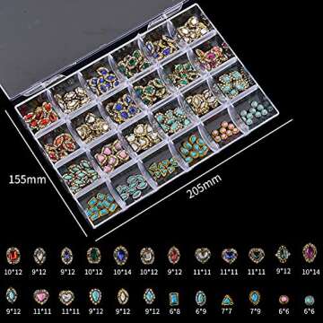 BAIYIYI 3D Nail Charms Rhinestones for Nail Art - 24 Retro Style Metal Nail Art Charms 3D Crystals Diamonds Gems Charms Metal Gold Rhinestone for DIY Crafts Nail Design Decorations