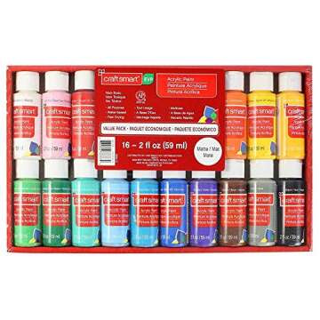 Craft Smart Matte Acrylic Paint Set Value Pack, 16 Colors and Crafter Paint Brushes Bundle | All-Purpose Paint Kit