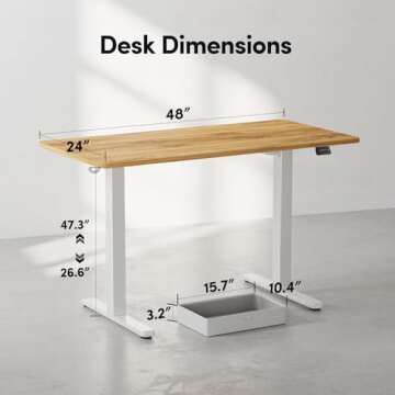 BANTI Electric Standing Desk with Drawer, Adjustable Height Sit Stand Up Desk, Home Office Desk Computer Workstation, 48x24 Inches, Ligh Vintage Brown