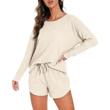 PrinStory Women’s Cozy Waffle Knit Pajama Set with Pockets