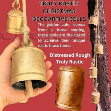 Rustic Harmony Cow Bells Decorative Set of 3 Christmas Bell Large Vintage Golden Cow Bell Brass Coated Country Bells Wall Hanging Cowbell Lucky Charm (3"-4"-5")