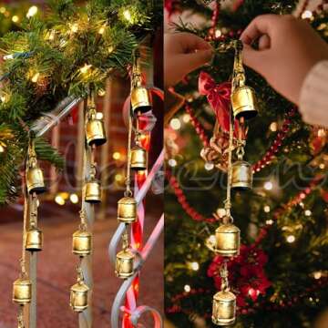 Rustic Harmony Cow Bells Decorative Set of 3 Christmas Bell Large Vintage Golden Cow Bell Brass Coated Country Bells Wall Hanging Cowbell Lucky Charm (3"-4"-5")