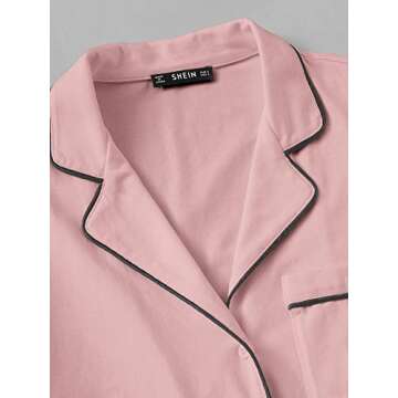 Floerns Women's Notch Collar Short Sleeve Sleepwear Two Piece Pajama Set Light Pink L