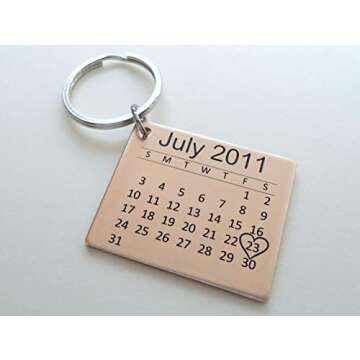 Custom Personalized Bronze Anniversary Calendar Keychain, Anniversary Gift, Husband Wife Key Chain, ...