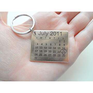 Custom Personalized Bronze Anniversary Calendar Keychain, Anniversary Gift, Husband Wife Key Chain, Boyfriend Girlfriend Gift, Customized Couples Keychain