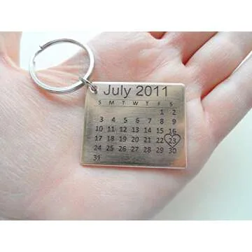 Custom Personalized Bronze Anniversary Calendar Keychain, Anniversary Gift, Husband Wife Key Chain, Boyfriend Girlfriend Gift, Customized Couples Keychain