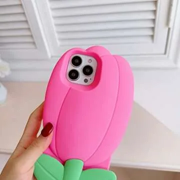 3D Creative Flower Tulip Case for iPhone 11 6.1 inch, Cute Kawaii Soft Silicone Case for Women, Girls, Teens, Kids