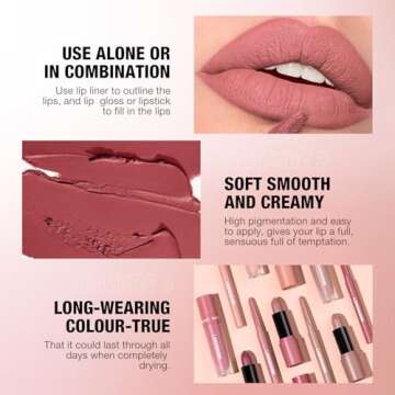 LANGMANNI 3 in 1 Matte Velvet Lipstick Set-Lip Liner,Lip Gloss and Lipstick Combo,Perfect for Natural Lip Contour,Waterproof And Longlasting Effect Lip Makeup,Unique Festival Gift (#01+03+05)