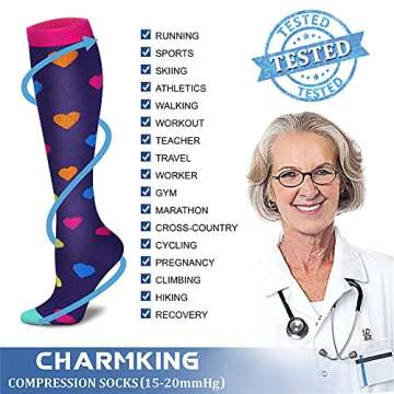CHARMKING 6 Pairs-Compression Socks for Women & Men Circulation Best Support for Nurses, Running, Athletic,Flight Travel (Multi 20,S/M)
