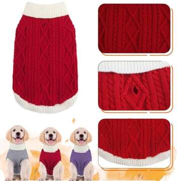 Small Dog Sweaters with Leash Hole Turtleneck Dog Sweaters Knitwear Boys Girls Warm Soft and High Stretch Pet Clothes for Fall Winter，Pet Shirts for Kitten Puppy Red Large