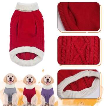 Small Dog Sweaters with Leash Hole Turtleneck Dog Sweaters Knitwear Boys Girls Warm Soft and High Stretch Pet Clothes for Fall Winter，Pet Shirts for Kitten Puppy Red Large