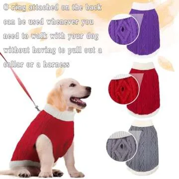 Small Dog Sweaters with Leash Hole Turtleneck Dog Sweaters Knitwear Boys Girls Warm Soft and High Stretch Pet Clothes for Fall Winter，Pet Shirts for Kitten Puppy Red Large