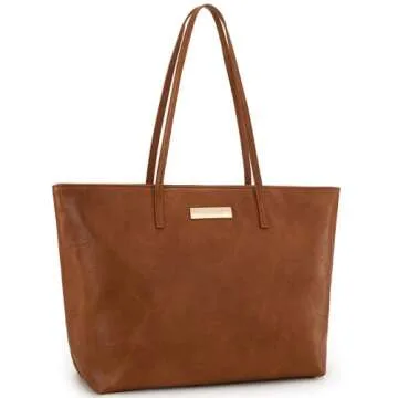 Montana West Shoulder Tote Purse for Women Large Tote Handbags Purses for Women Brown Vegan Leather Tote Ladies Handbags Top Handle Satchel Hobo Bags for Women with Zipper MWC-261LBR