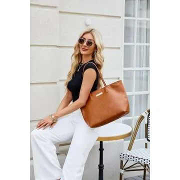 Montana West Shoulder Tote Purse for Women Large Tote Handbags Purses for Women Brown Vegan Leather Tote Ladies Handbags Top Handle Satchel Hobo Bags for Women with Zipper MWC-261LBR