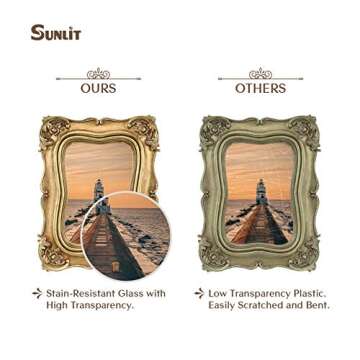 Sunlit Vintage Picture Frame 4x6 Inch, Luxury Antique Photo Frames with Glass Front, Photo Display, Tabletop Wall Hanging, Gift Ideas, Gold