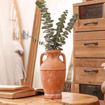 ComSaf Terracotta Rustic Vase - Farmhouse Ceramic Flower Vases, Vintage Home Decoration Vase, Clay V...