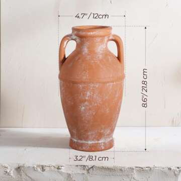 ComSaf Terracotta Rustic Vase - Farmhouse Ceramic Flower Vases, Vintage Home Decoration Vase, Clay Vase, Vase Centerpiece for Table, Vase for Living Room, Bathroom, Shelf Decor, 8.6 Inch, Terracotta