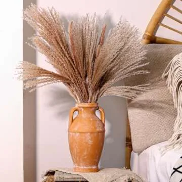 ComSaf Terracotta Rustic Vase - Farmhouse Ceramic Flower Vases, Vintage Home Decoration Vase, Clay Vase, Vase Centerpiece for Table, Vase for Living Room, Bathroom, Shelf Decor, 8.6 Inch, Terracotta