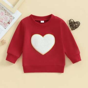 Eadrioss Valentine's Baby Boy Girl Outfit Chenille Heart Crew Neck