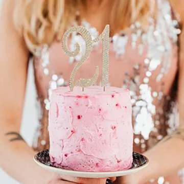 21 Cake Topper Gold Metal Cake Decor for 21st Birthday or Anniversary Party