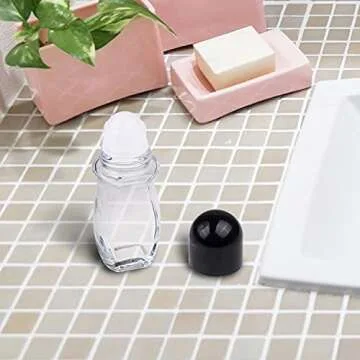 4Packs Empty Deodorant Roll On Bottles Containers Leak Proof Massage Roller Ball Bottles with Cap For Essential Oils Perfume Cosmetics, Glass Empty Roller Bottles with Plastic Roller Ball 50ML