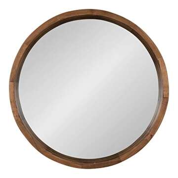 Kate and Laurel Hutton Round Decorative Modern Wood Frame Wall Mirror, 22 Inch Diameter, Natural Rustic