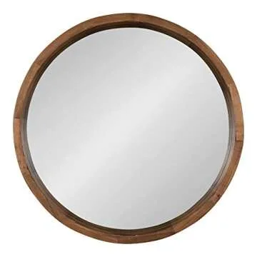 Kate and Laurel Hutton Round Decorative Modern Wood Frame Wall Mirror, 22 Inch Diameter, Natural Rus...
