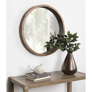 Kate and Laurel Hutton Round Decorative Modern Wood Frame Wall Mirror, 22 Inch Diameter, Natural Rustic