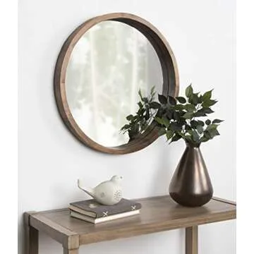Kate and Laurel Hutton Round Decorative Modern Wood Frame Wall Mirror, 22 Inch Diameter, Natural Rustic